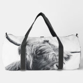 ハイランド牛ポートレートイニシャルモノグラム白黒 ダッフルバッグ (正面)