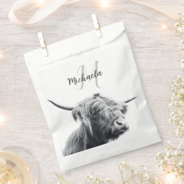 ハイランド牛ポートレートイニシャルモノグラム白黒 フェイバーバッグ