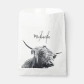 ハイランド牛ポートレートイニシャルモノグラム白黒 フェイバーバッグ (正面)