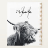 ハイランド牛ポートレートイニシャルモノグラム白黒 プランナー手帳 (裏面)