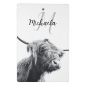 ハイランド牛ポートレートイニシャルモノグラム白黒 ミニクリップボード (裏面)