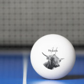 ハイランド牛ポートレートイニシャルモノグラム白黒 卓球ボール (ネット)