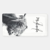 ハイランド牛ポートレートイニシャルモノグラム白黒 横断幕 (横)