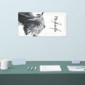 ハイランド牛ポートレートイニシャルモノグラム白黒 横断幕 (トレードショー)