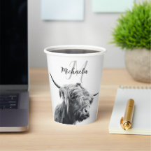 ハイランド牛ポートレートイニシャルモノグラム白黒