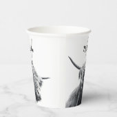 ハイランド牛ポートレートイニシャルモノグラム白黒 紙コップ (右)