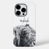 ハイランド牛ポートレートイニシャルモノグラム白黒 Case-Mate iPhoneケース (裏面)