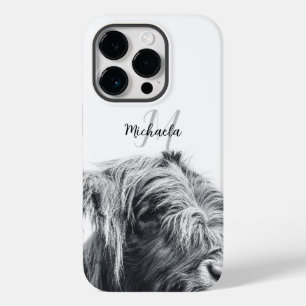 ハイランド牛ポートレートイニシャルモノグラム白黒 Case-Mate iPhone 14 PROケース