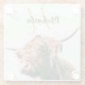 ハイランド牛ポートレート名前をカスタムするイニシャルモノグラム ガラスコースター (裏面)