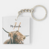 ハイランド牛ポートレート名前をカスタムするイニシャルモノグラム キーホルダー (裏面)