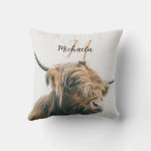 ハイランド牛ポートレート名前をカスタムするイニシャルモノグラム クッション (裏面)