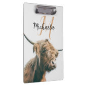 ハイランド牛ポートレート名前をカスタムするイニシャルモノグラム クリップボード (右)