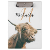 ハイランド牛ポートレート名前をカスタムするイニシャルモノグラム クリップボード (正面)