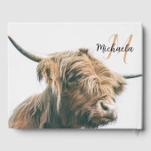 ハイランド牛ポートレート名前をカスタムするイニシャルモノグラム ゲストブック (裏面)