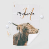 ハイランド牛ポートレート名前をカスタムするイニシャルモノグラム ゴルフタオル (インサイチュ)