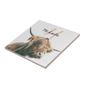 ハイランド牛ポートレート名前をカスタムするイニシャルモノグラム タイル (側面)