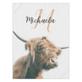ハイランド牛ポートレート名前をカスタムするイニシャルモノグラム テーブルクロス (正面)