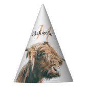 ハイランド牛ポートレート名前をカスタムするイニシャルモノグラム パーティーハット (正面)