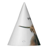 ハイランド牛ポートレート名前をカスタムするイニシャルモノグラム パーティーハット (左)