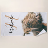 ハイランド牛ポートレート名前をカスタムするイニシャルモノグラム ビーチタオル (正面)