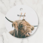 ハイランド牛ポートレート名前をカスタムするイニシャルモノグラム フェイバータグ (裏面)