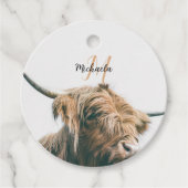 ハイランド牛ポートレート名前をカスタムするイニシャルモノグラム フェイバータグ (正面)