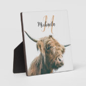 ハイランド牛ポートレート名前をカスタムするイニシャルモノグラム フォトプラーク (正面)