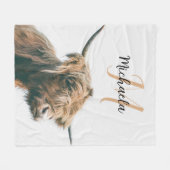 ハイランド牛ポートレート名前をカスタムするイニシャルモノグラム フリースブランケット (正面(横))