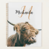 ハイランド牛ポートレート名前をカスタムするイニシャルモノグラム プランナー手帳 (正面)
