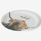 ハイランド牛ポートレート名前をカスタムするイニシャルモノグラム ペーパープレート (アングル)