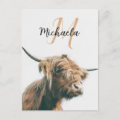 ハイランド牛ポートレート名前をカスタムするイニシャルモノグラム ポストカード (正面)