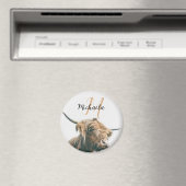 ハイランド牛ポートレート名前をカスタムするイニシャルモノグラム マグネット (インサイチュ (食洗機))