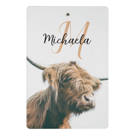 ハイランド牛ポートレート名前をカスタムするイニシャルモノグラム ミニクリップボード (裏面)
