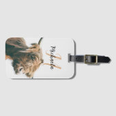 ハイランド牛ポートレート名前をカスタムするイニシャルモノグラム ラゲッジタグ (正面横)
