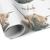 ハイランド牛ポートレート名前をカスタムするイニシャルモノグラム ラッピングペーパー (ロールコーナー)