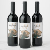 ハイランド牛ポートレート名前をカスタムするイニシャルモノグラム ワインラベル (ボトル)