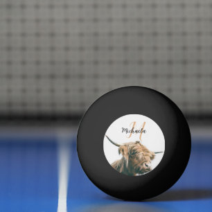 ハイランド牛ポートレート名前をカスタムするイニシャルモノグラム 卓球ボール