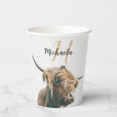ハイランド牛ポートレート名前をカスタムするイニシャルモノグラム 紙コップ (裏面)