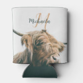 ハイランド牛ポートレート名前をカスタムするイニシャルモノグラム 缶クーラー (裏面)