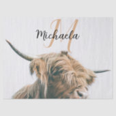 ハイランド牛ポートレート名前をカスタムするイニシャルモノグラム 薄葉紙 (正面)