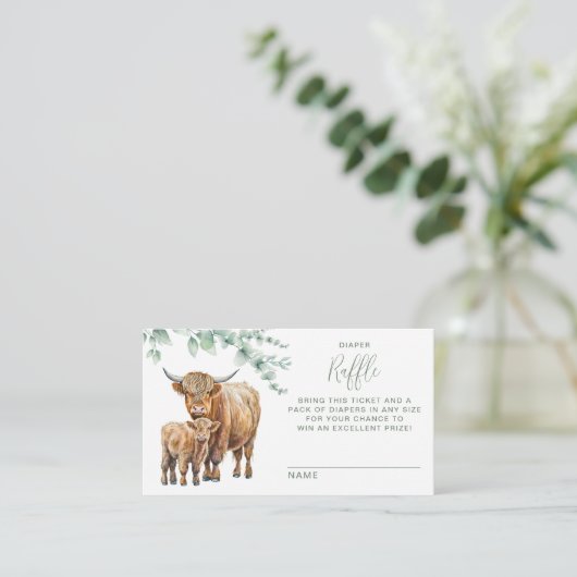 ハイランド牛ユーカリ赤ちゃんシャワーおむつラッフル エンクロージャーカード (スタンド正面)