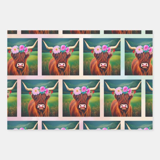 ハイランド牛ラッピング紙フラットシートセット3 ラッピングペーパーシート (正面)