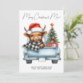 ハイランド牛ヴィンテージブルートラックメリークリスマス シーズンカード (スタンド正面)