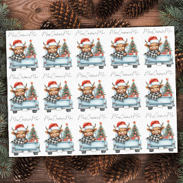 ハイランド牛ヴィンテージブルートラックメリークリスマス 薄葉紙