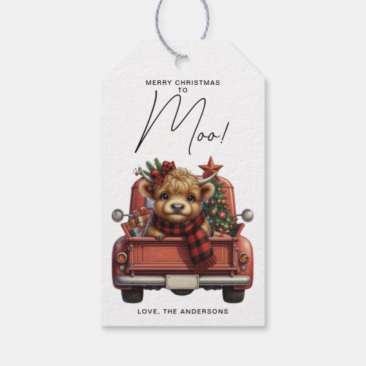 ハイランド牛ヴィンテージレッドトラックメリークリスマス ギフトタグ (裏面)