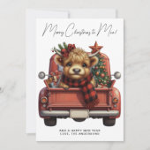 ハイランド牛ヴィンテージレッドトラックメリークリスマス シーズンカード (正面)