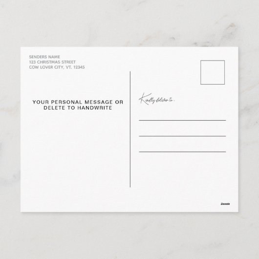 ハイランド牛ヴィンテージレッドトラックメリークリスマス シーズンポストカード (裏面)