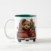 ハイランド牛ヴィンテージレッドトラックメリークリスマス ツートーンマグカップ (左)