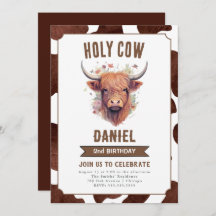 ハイランド牛子供の誕生日パーティの招待状