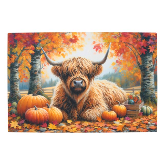 ハイランド牛秋カボチャ水彩 メタルプリント (正面)
